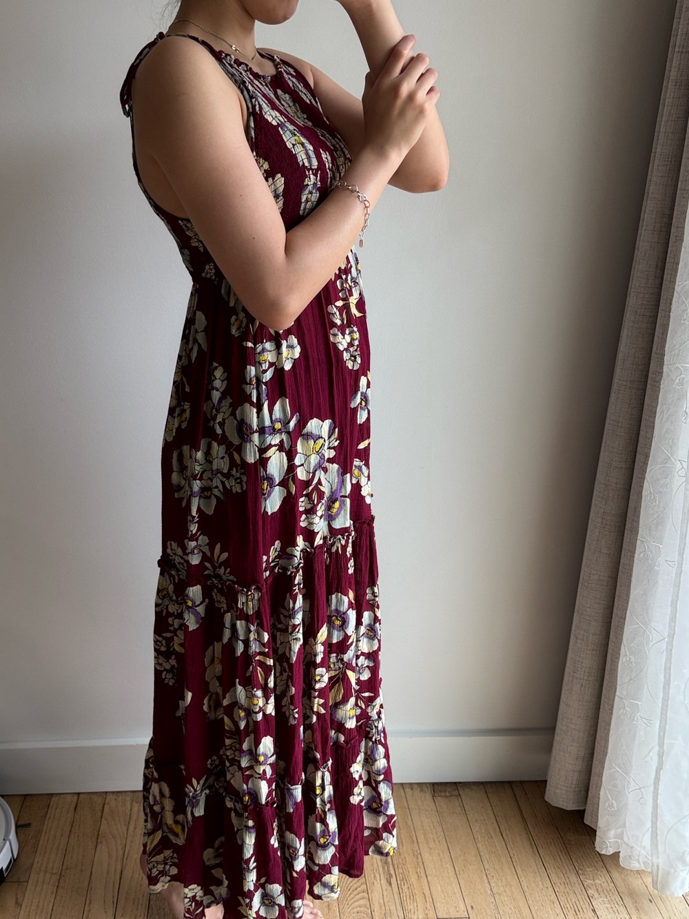 Free People Burgundy Floral Halter Maxi Dress